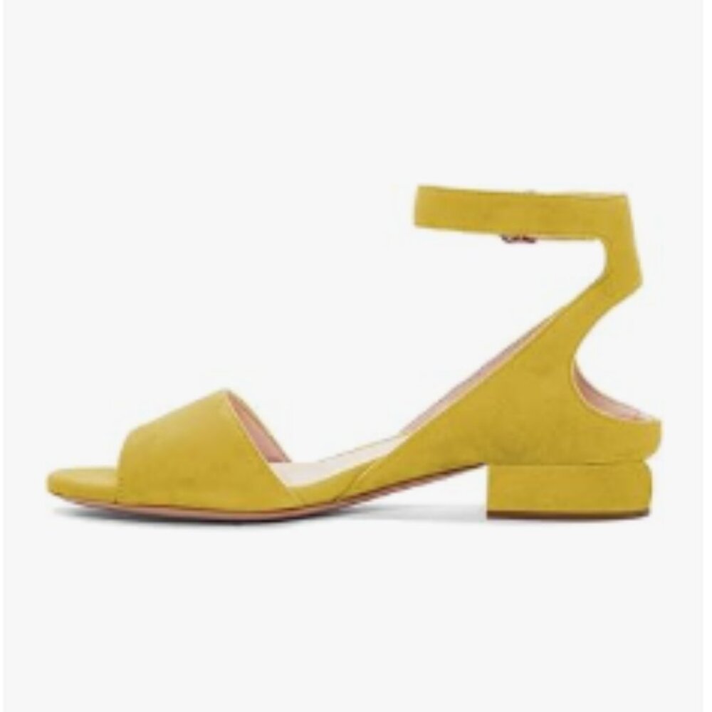 XYD Yellow Strappy Low Heel Sandals Open Toe Ankle Strap Daily Dressy Shoes